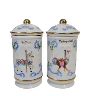 Lenox Spice Carousel Saffron Celery Salt Spice Jars1993 Fine Porcelain FLAWED